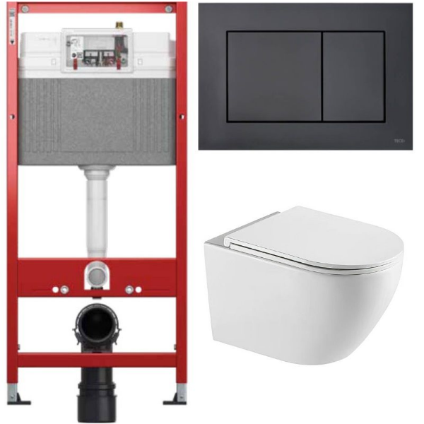 Комплект: инсталляция TECEbase kit 9400414 с черной кнопкой и подвесным унитазом Amore di Mare Lenza Tornado P252-T